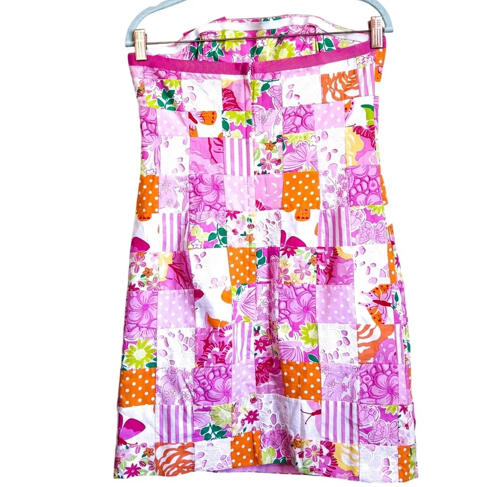 Vintage Lilly Pulitzer Preppy Patchwork Strapless Dress Size 6 Pink Coquette - Picture 3 of 9